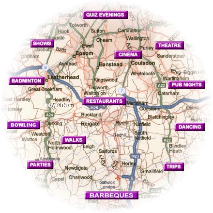 Map of the area around Reigate and Redhill